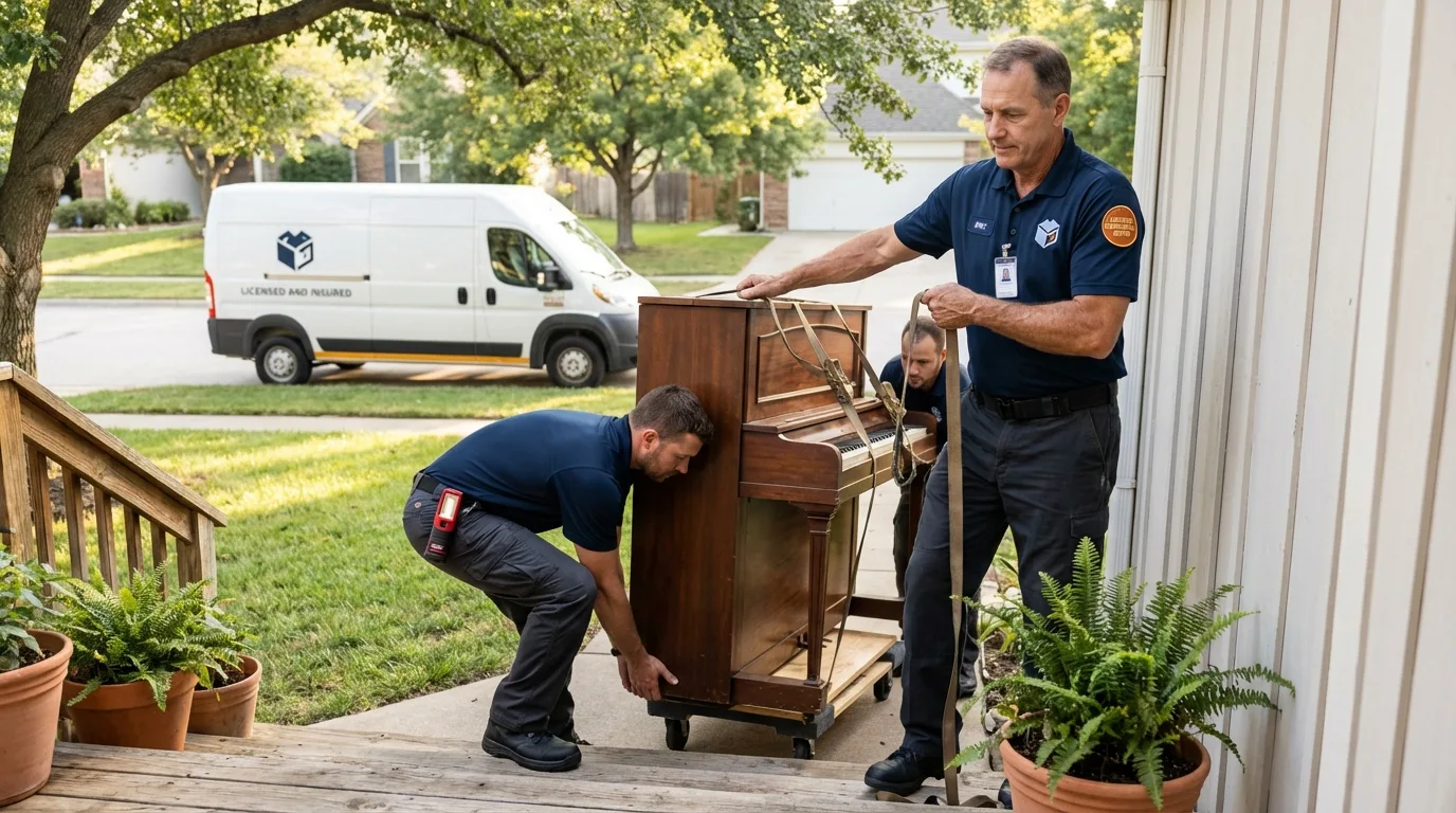 Licensed piano movers securing grand piano in Cedartown, GA